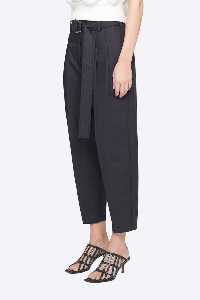 Belted Utility Pant-black #1 Belted Utility Pant, Black cotton-blend high-waisted cropped trousers from 3.1 PHILLIP LIM featuring tapered leg, pleat detailing, high waist, belted waist, concealed front fastening, two side slit pockets, rear patch pocket and cropped.- 1