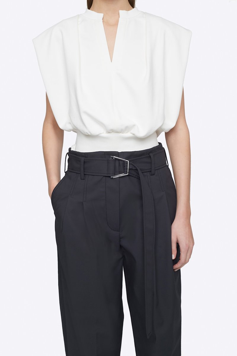 Belted Utility Pant-black #1 Belted Utility Pant, Black cotton-blend high-waisted cropped trousers from 3.1 PHILLIP LIM featuring tapered leg, pleat detailing, high waist, belted waist, concealed front fastening, two side slit pockets, rear patch pocket and cropped.- 3