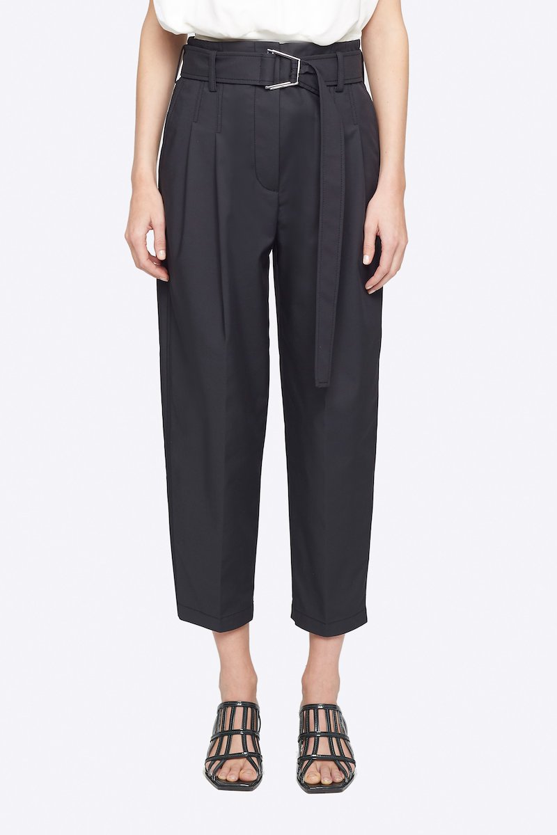 Belted Utility Pant-black #0 Belted Utility Pant, Black cotton-blend high-waisted cropped trousers from 3.1 PHILLIP LIM featuring tapered leg, pleat detailing, high waist, belted waist, concealed front fastening, two side slit pockets, rear patch pocket and cropped.- 0