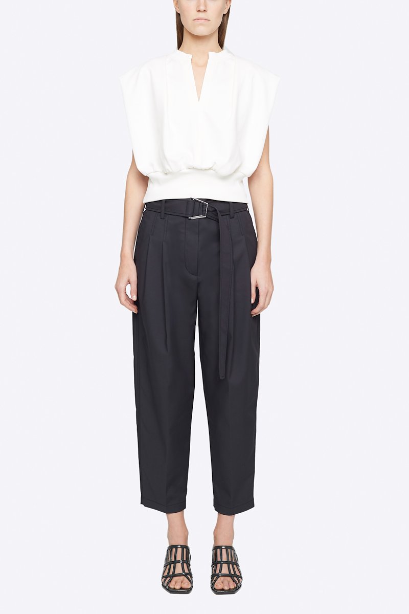 Belted Utility Pant-black #0 Belted Utility Pant, Black cotton-blend high-waisted cropped trousers from 3.1 PHILLIP LIM featuring tapered leg, pleat detailing, high waist, belted waist, concealed front fastening, two side slit pockets, rear patch pocket and cropped.- 4