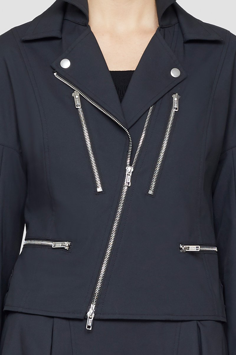 Biker Jacket-black #0 Biker Jacket, We all want to look like we travelled to work on the back of a Harley-Davidson, but helmet-hair says otherwise. So, take the train wearing this Phillip Lim biker jacket and arrive with not only enviable hair but an enviable outfit. You're welcome. Featuring a notched collar, structured shoulders, long sleeves, zip cuffs, an asymmetric style, an off-centre front zip fastening and front zip pockets.- 4
