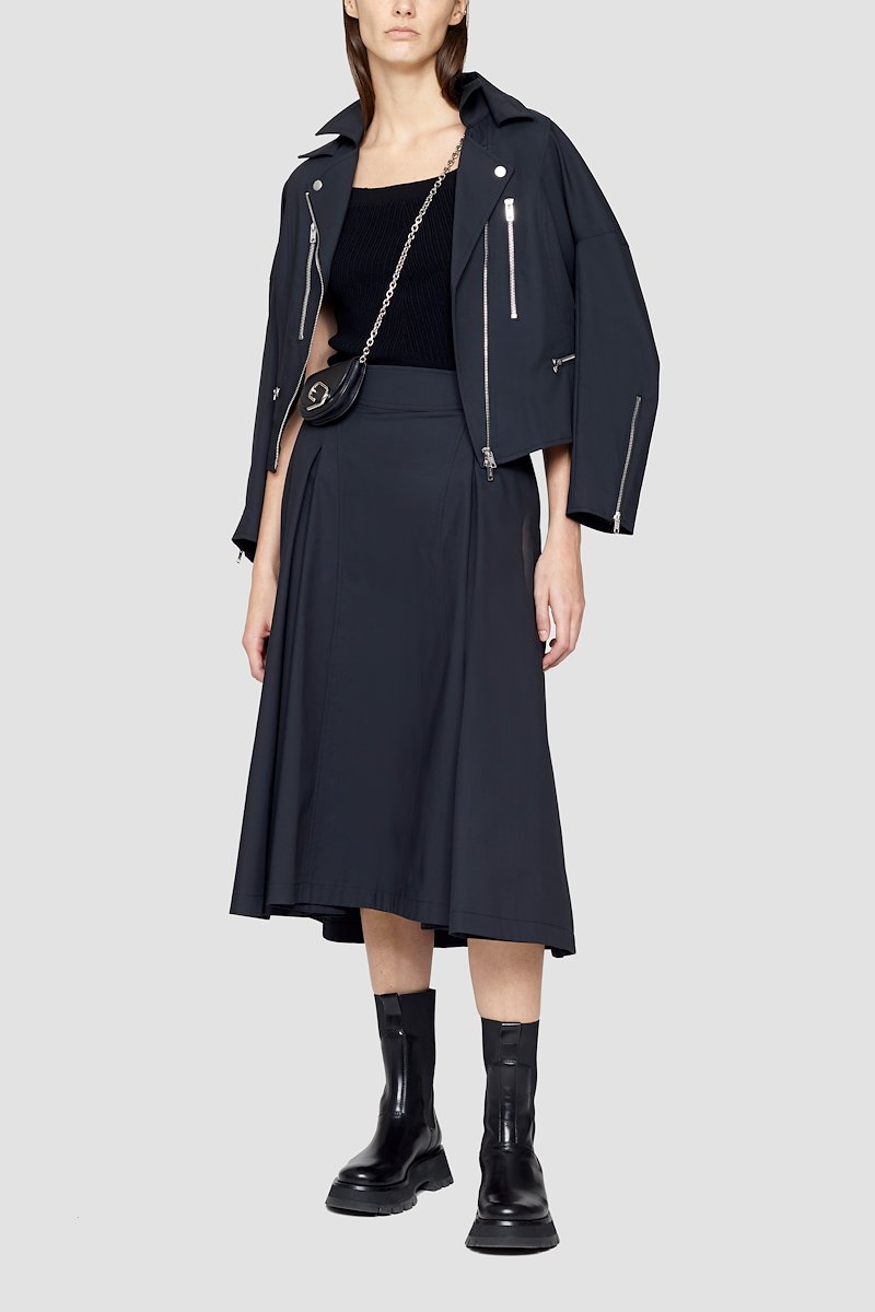 Biker Skirt-black #0 Biker Skirt, Black box-pleat A-line midi skirt from 3.1 PHILLIP LIM featuring box-pleat detail, high waist, rear zip fastening, A-line and mid-length.- 4