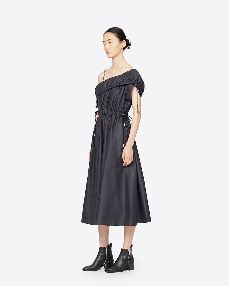 Cold Shoulder Utility Dress-black #1 Cold Shoulder Utility Dress, Feeling flirtatious? Then this black parachute utility dress from 3.1 Phillip Lim with a peekaboo cold shoulder detail is designed to seduce. Go on, flash a bit of skin in this flirty frock. Featuring a sleeveless design, a cold shoulder design, a flared style and a fitted waist. - 1