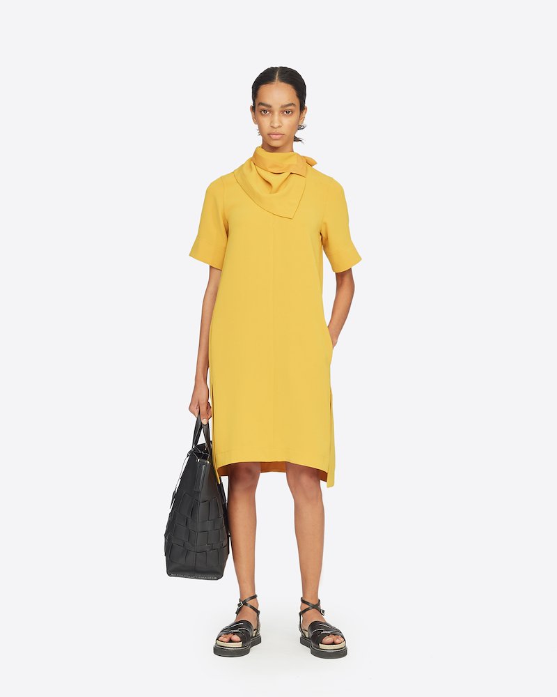 Crepe Dress With Removable Scarf-yellow #0 Crepe Dress With Removable Scarf, MA700 MARIGOLD Synthetic->Triacetate Crepe Dress With Removable Scarf from 3.1 Phillip Lim.- 4