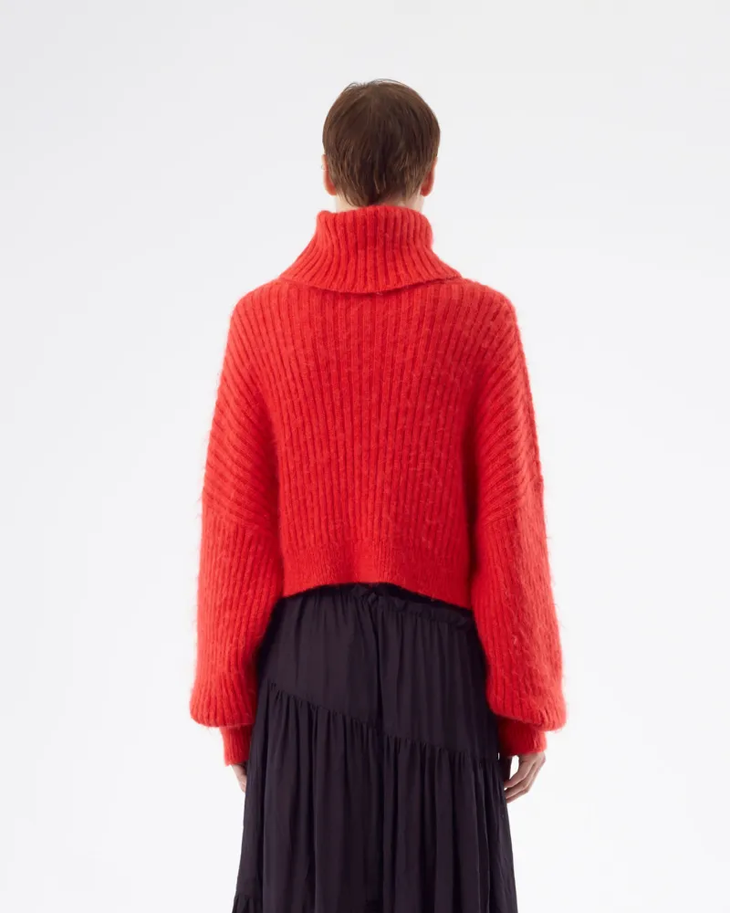 red cropped turtleneck sweater