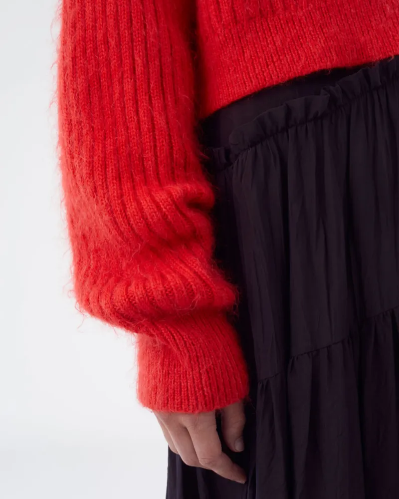 red cropped turtleneck sweater