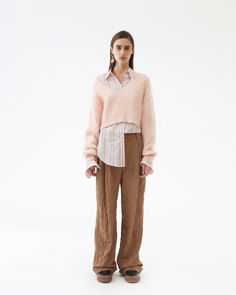 Cropped V-Neck Sweater-pink #0 Cropped V-Neck Sweater, Blush mohair Cropped V-Neck Sweater from 3.1 Phillip Lim. - 0