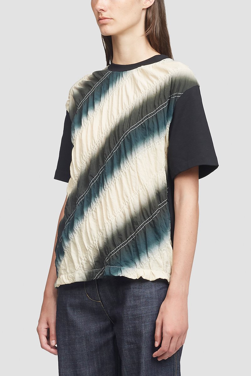 Dip Dye Parachute Panel T-shirt-black #1 Dip Dye Parachute Panel T-shirt, Ecru/petrol black cotton parachute panel T-shirt from 3.1 PHILLIP LIM featuring diagonal stripe print, crew neck and short sleeves.- 1