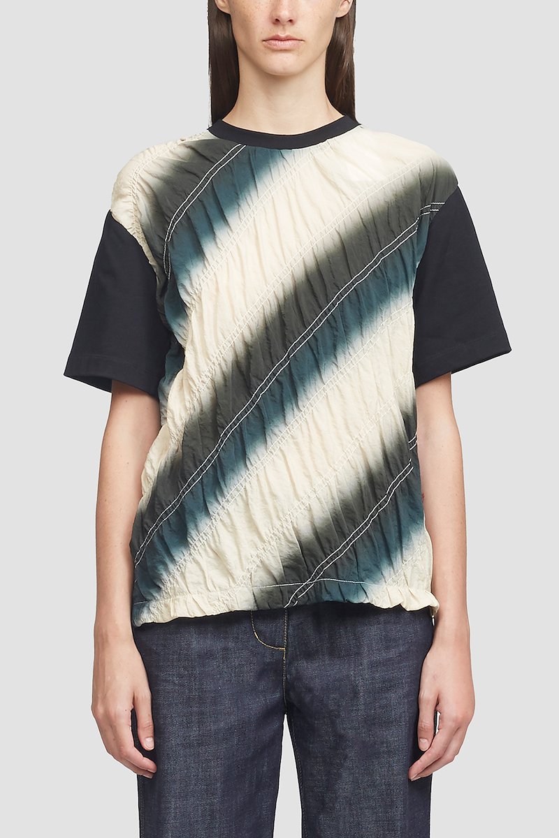 Dip Dye Parachute Panel T-shirt-black #0 Dip Dye Parachute Panel T-shirt, Ecru/petrol black cotton parachute panel T-shirt from 3.1 PHILLIP LIM featuring diagonal stripe print, crew neck and short sleeves.- 0
