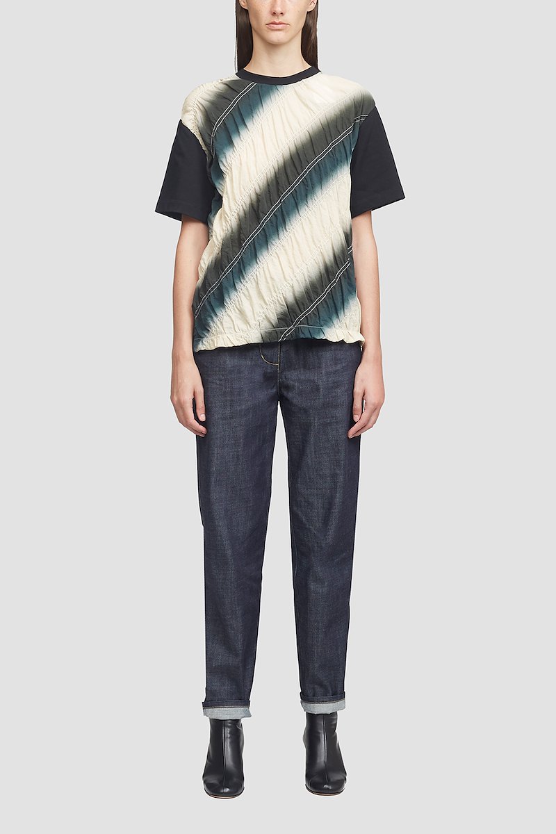 Dip Dye Parachute Panel T-shirt-black #0 Dip Dye Parachute Panel T-shirt, Ecru/petrol black cotton parachute panel T-shirt from 3.1 PHILLIP LIM featuring diagonal stripe print, crew neck and short sleeves.- 4