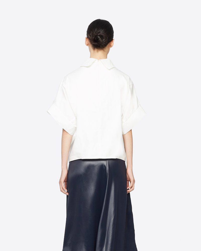Dolman Sleeve Top-white #0 Dolman Sleeve Top, A wardrobe staple with a twist. This Dolman foldover collar T-shirt will put all your other plain white tees to shame. Like 3.1 Phillip Lim could. Featuring a foldover neck, short sleeves, a draped neckline, a loose fit, a concealed rear zip fastening and a straight hem. - 2