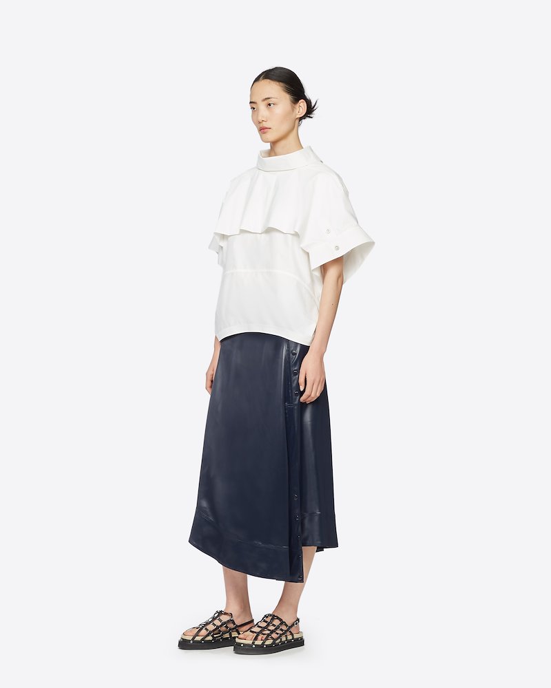 Dolman Sleeve Top-white #1 Dolman Sleeve Top, A wardrobe staple with a twist. This Dolman foldover collar T-shirt will put all your other plain white tees to shame. Like 3.1 Phillip Lim could. Featuring a foldover neck, short sleeves, a draped neckline, a loose fit, a concealed rear zip fastening and a straight hem. - 1
