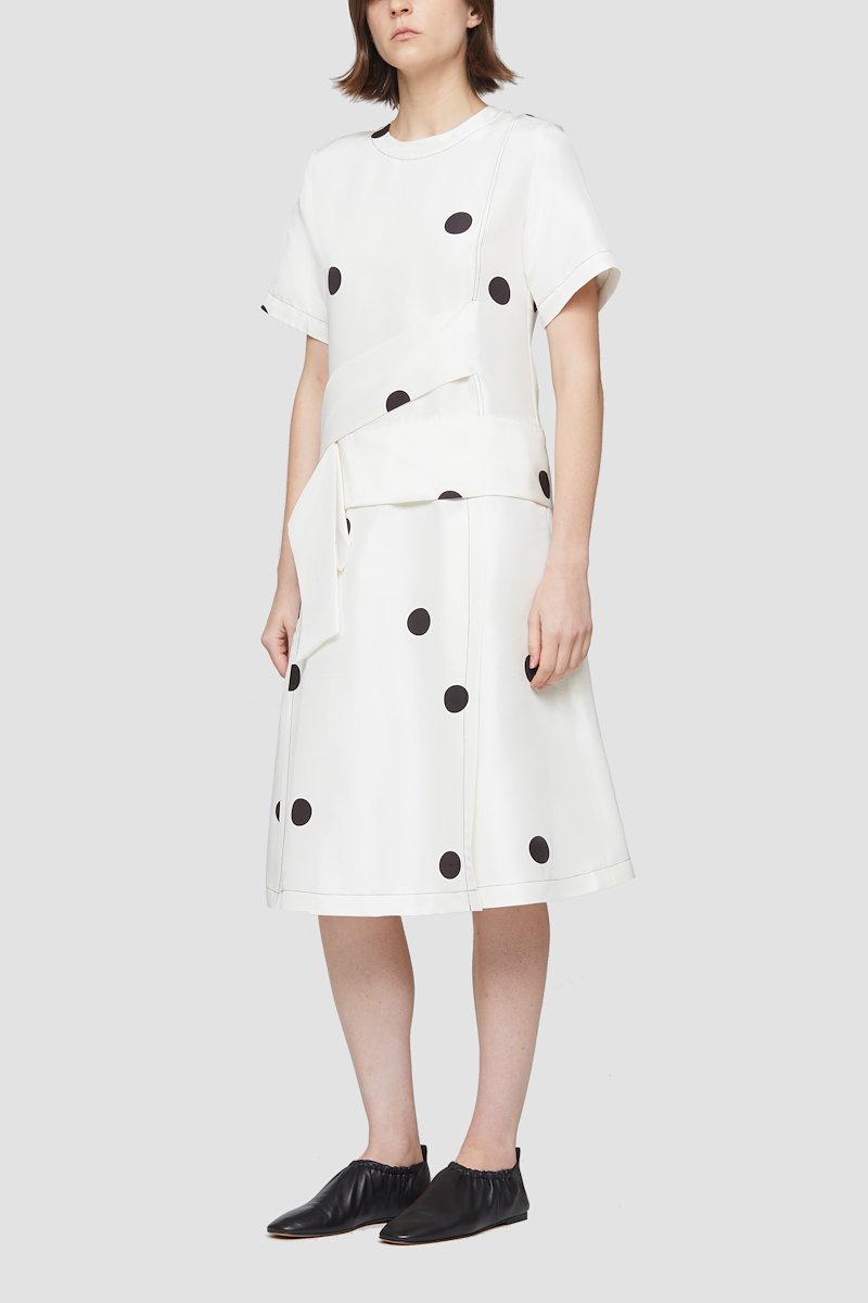 Dot Print Crossed Strap Dress-white #0 Dot Print Crossed Strap Dress, Antique white/black silk polka dot-print silk dress from 3.1 PHILLIP LIM featuring polka dot print, crew neck, rear zip fastening, short sleeves and knee-length.- 0