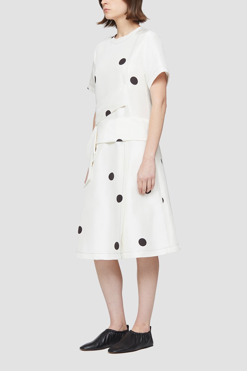 Dot Print Crossed Strap Dress-white #0 Dot Print Crossed Strap Dress, Antique white/black silk polka dot-print silk dress from 3.1 PHILLIP LIM featuring polka dot print, crew neck, rear zip fastening, short sleeves and knee-length.- 2