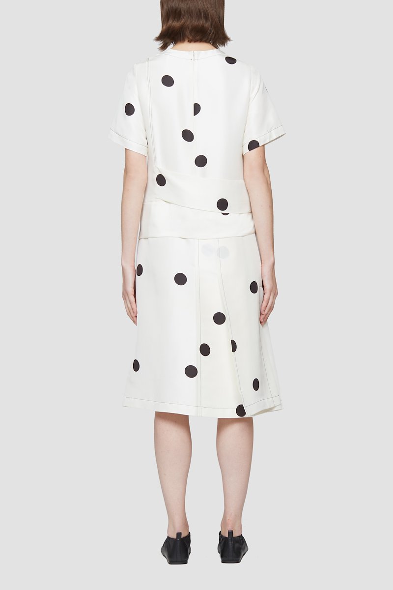 Dot Print Crossed Strap Dress-white #1 Dot Print Crossed Strap Dress, Antique white/black silk polka dot-print silk dress from 3.1 PHILLIP LIM featuring polka dot print, crew neck, rear zip fastening, short sleeves and knee-length.- 3