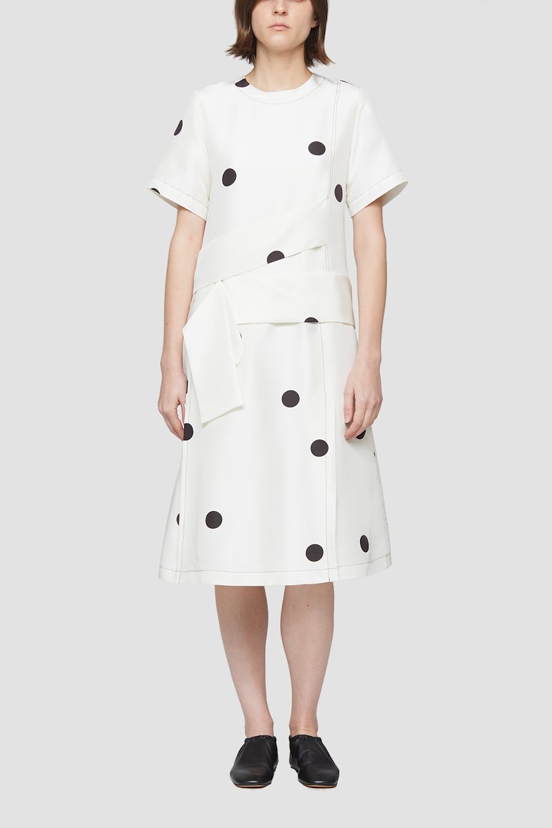 Dot Print Crossed Strap Dress-white #1 Dot Print Crossed Strap Dress, Antique white/black silk polka dot-print silk dress from 3.1 PHILLIP LIM featuring polka dot print, crew neck, rear zip fastening, short sleeves and knee-length.- 1