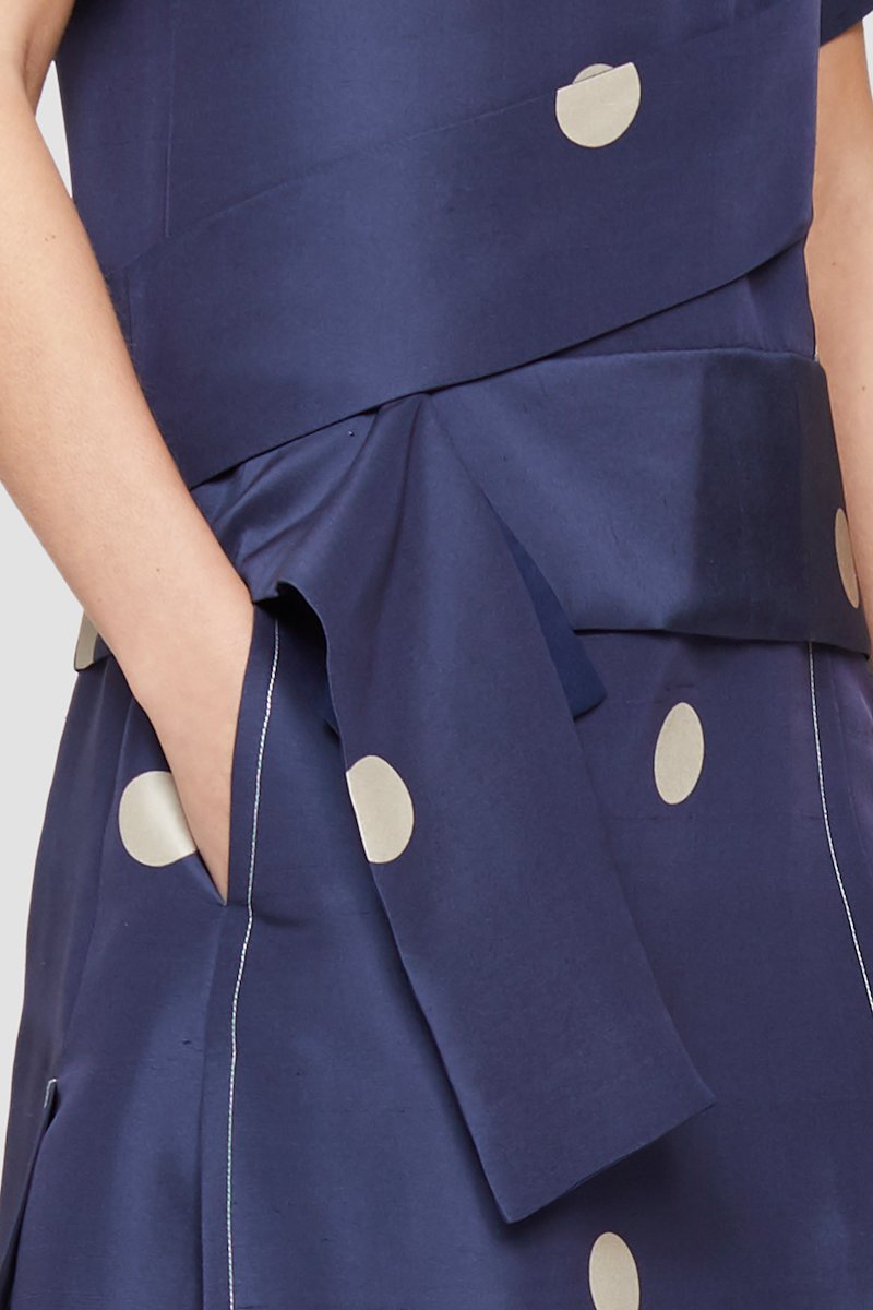 Dot Print Crossed Strap Dress-blue #0 Dot Print Crossed Strap Dress, There's never a wrong time for polka-dots. The ones on this silk strap-detail dress from 3.1 Phillip Lim come with a promise to make you have fun with your fashion whenever you throw it on. Now you're talking. Featuring a polka dot print, a round neck, short sleeves, a straight hem and strap appliqué detailing to the waist. - 4