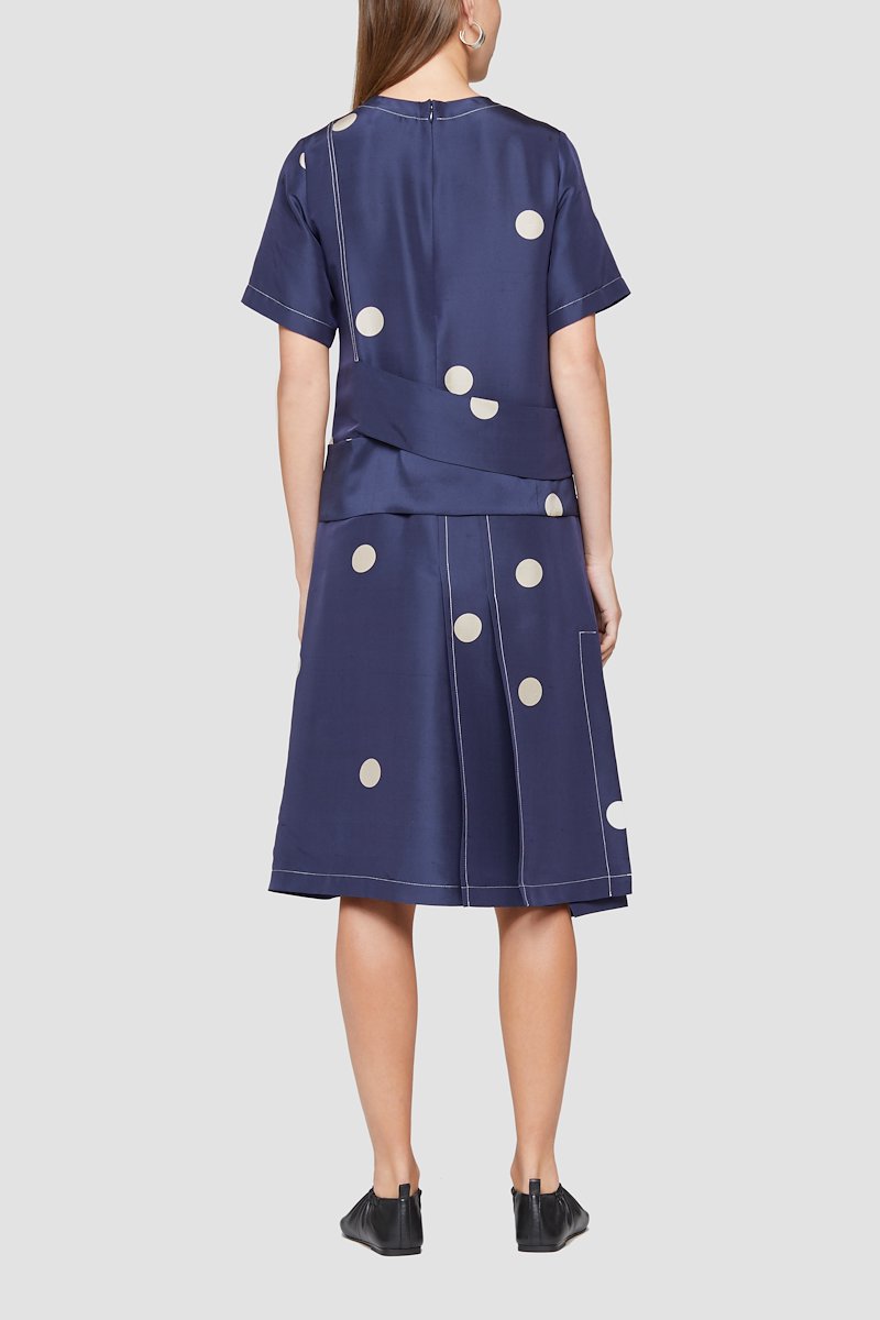 Dot Print Crossed Strap Dress-blue #1 Dot Print Crossed Strap Dress, There's never a wrong time for polka-dots. The ones on this silk strap-detail dress from 3.1 Phillip Lim come with a promise to make you have fun with your fashion whenever you throw it on. Now you're talking. Featuring a polka dot print, a round neck, short sleeves, a straight hem and strap appliqué detailing to the waist. - 3