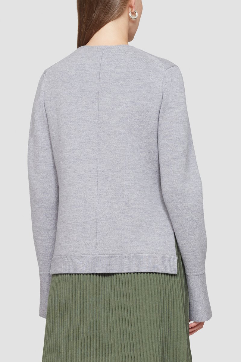 Double Face Wool Zip-Front Cardigan-grey #0 Double Face Wool Zip-Front Cardigan, heather grey wool blend mélange effect V-neck front zip fastening- 4