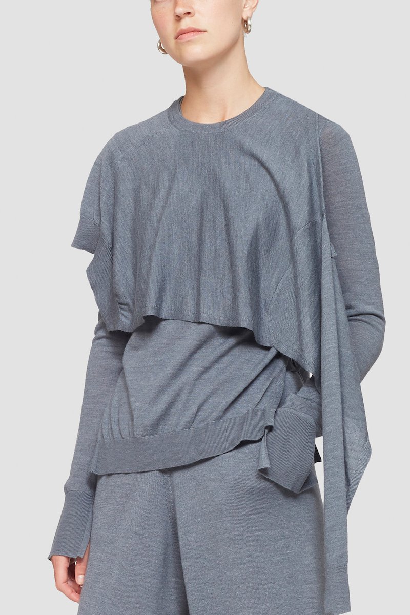 Double Layer Wrap Crewneck Sweater-grey #0 Double Layer Wrap Crewneck Sweater, null- 2