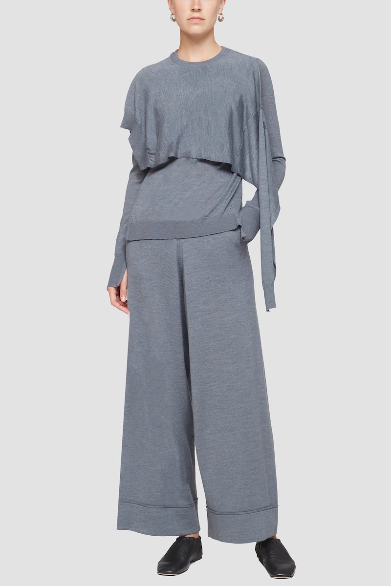 Double Layer Wrap Crewneck Sweater-grey #0 Double Layer Wrap Crewneck Sweater, null- 0
