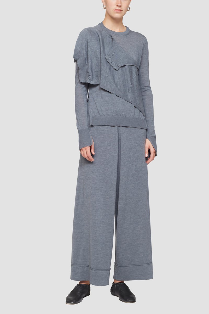 Double Layer Wrap Crewneck Sweater-grey #1 Double Layer Wrap Crewneck Sweater, null- 3