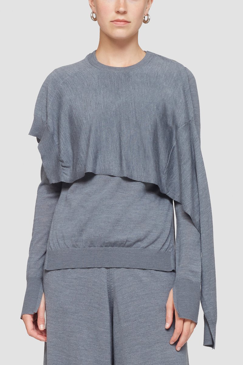 Double Layer Wrap Crewneck Sweater-grey #1 Double Layer Wrap Crewneck Sweater, null- 1