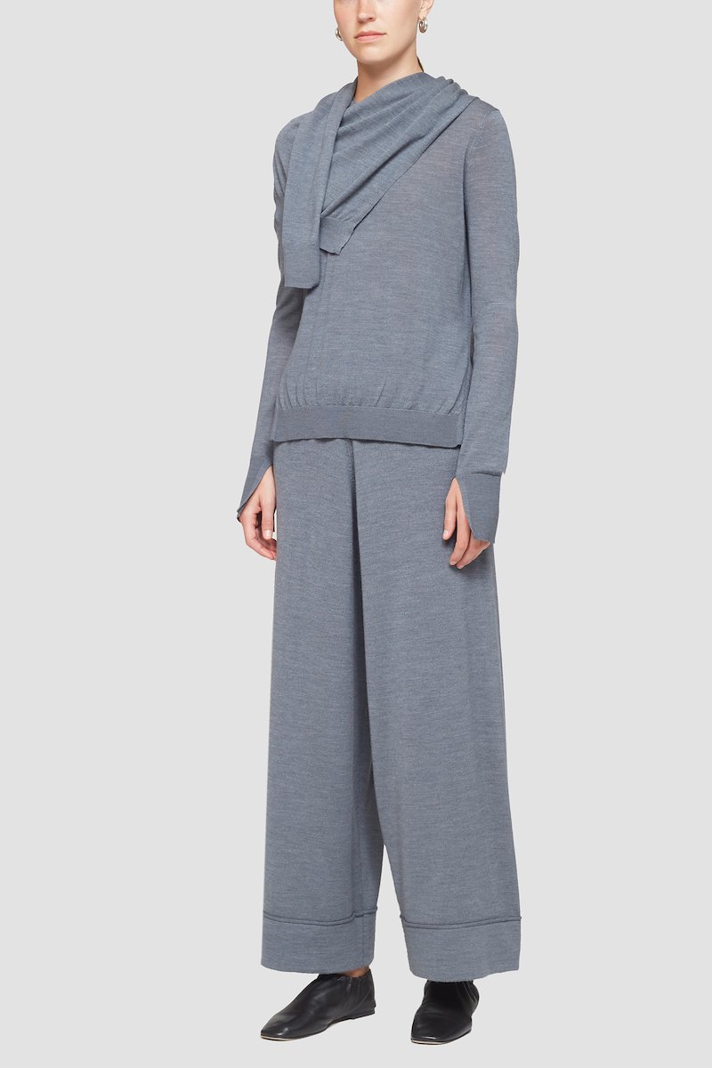 Double Layer Wrap Crewneck Sweater-grey #0 Double Layer Wrap Crewneck Sweater, null- 4