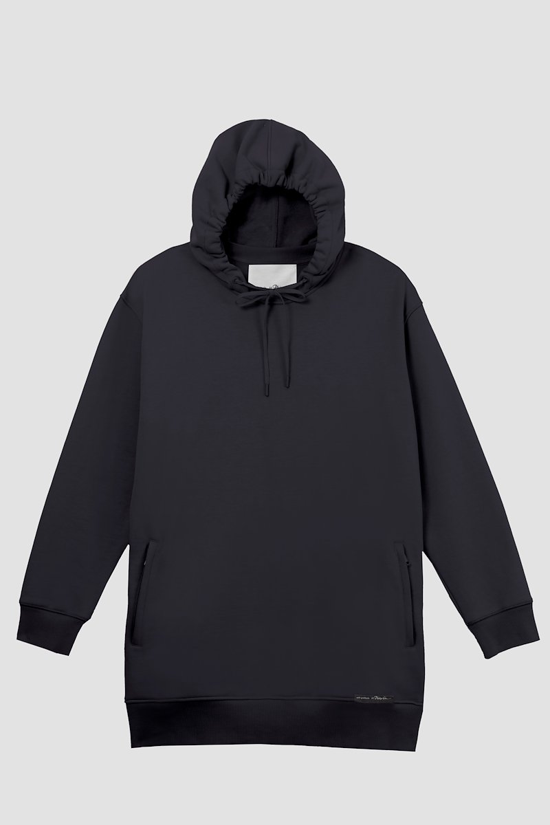 drawstring-hood sweatshirt dress-black #0 drawstring-hood sweatshirt dress, Black cotton drawstring-hood sweatshirt dress from 3.1 PHILLIP LIM featuring jersey fleece, logo patch to the front, ribbed detailing, drawstring hood, long sleeves and side two-way zip fastening.- 6