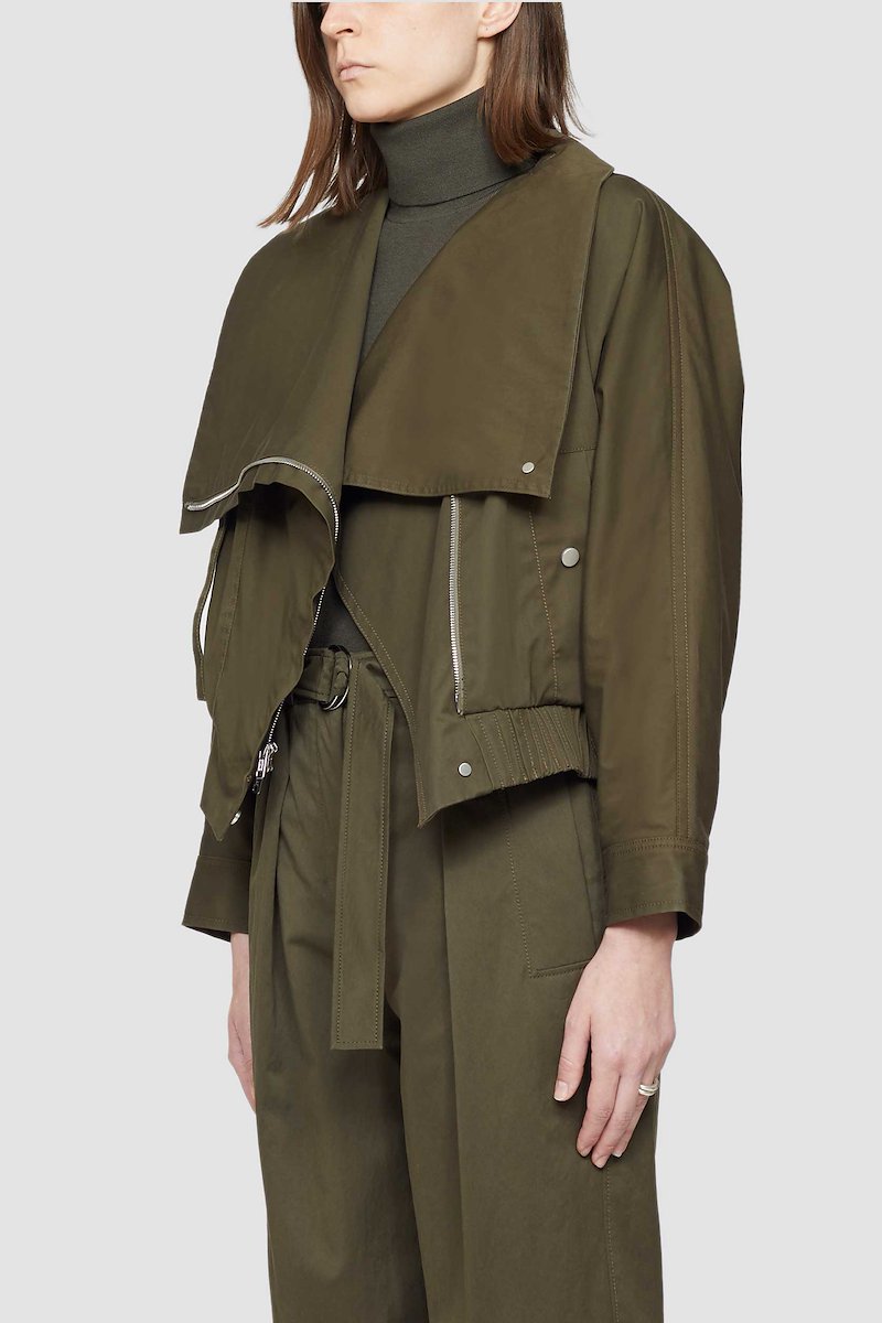 Exaggerated Collar Jacket-green #1 Exaggerated Collar Jacket, OLIVE Synthetic->Triacetate TWILL JACKET WITH EXAGGERATED COLLAR from 3.1 Phillip Lim. - 1
