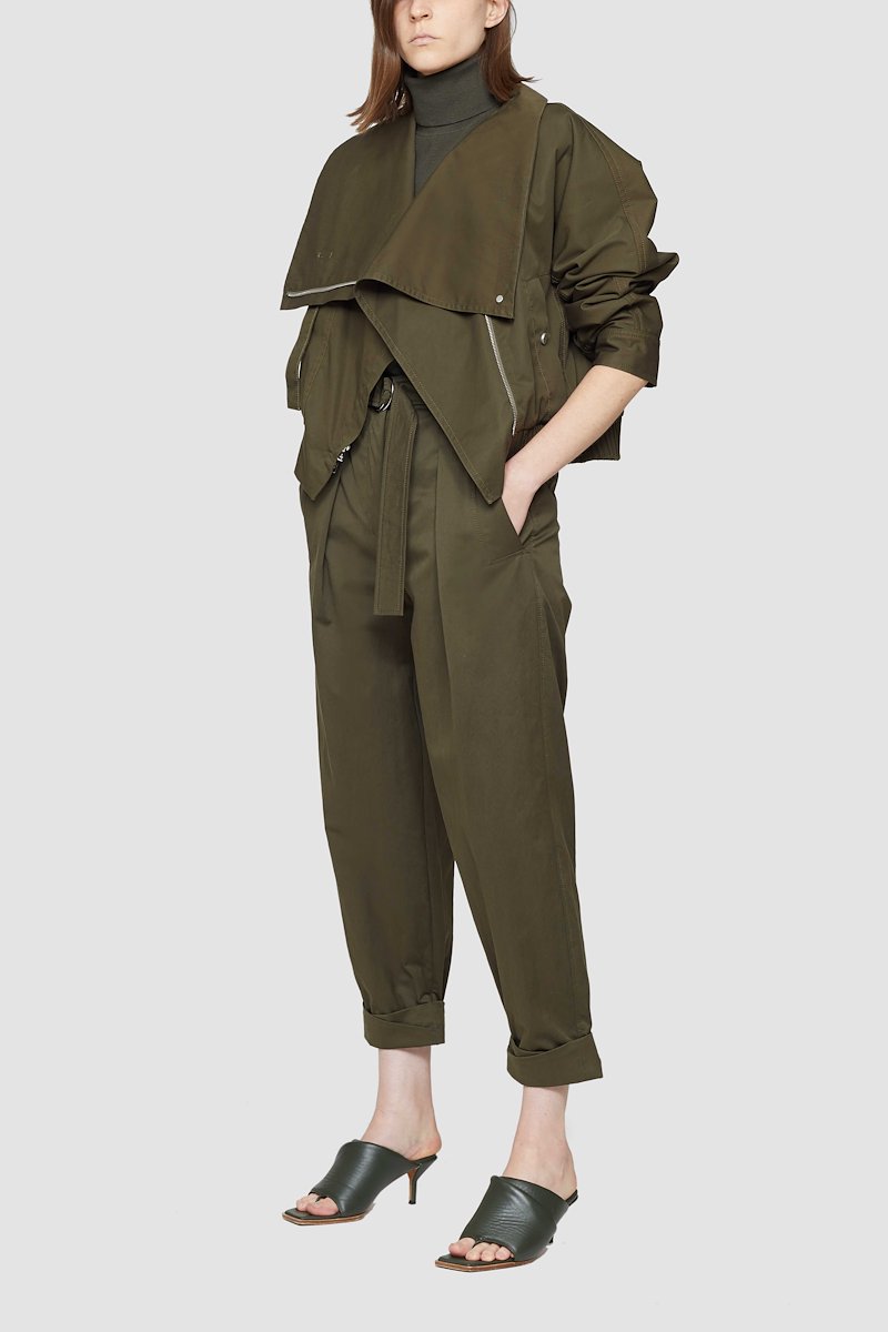Exaggerated Collar Jacket-green #1 Exaggerated Collar Jacket, OLIVE Synthetic->Triacetate TWILL JACKET WITH EXAGGERATED COLLAR from 3.1 Phillip Lim. - 3