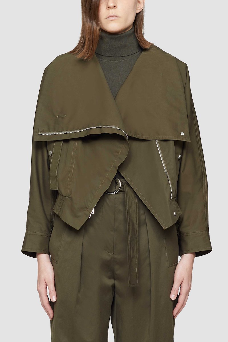 Exaggerated Collar Jacket-green #0 Exaggerated Collar Jacket, OLIVE Synthetic->Triacetate TWILL JACKET WITH EXAGGERATED COLLAR from 3.1 Phillip Lim. - 0