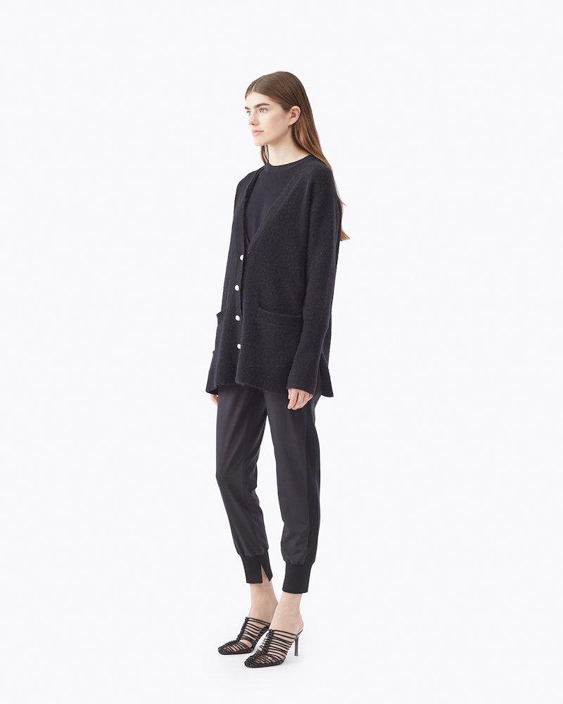 faux-pearl button cardigan, Black wool-alpaca blend faux-pearl button cardigan from 3.1 Phillip Lim featuring a v-neck, long sleeves and two front pockets. - 1