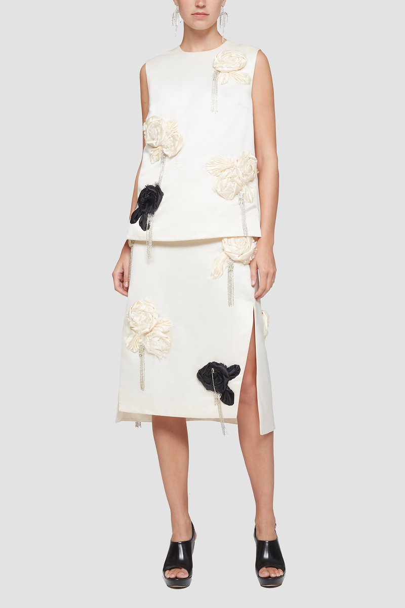 Floral Embellished Skirt-white #0 Floral Embellished Skirt, null- 0