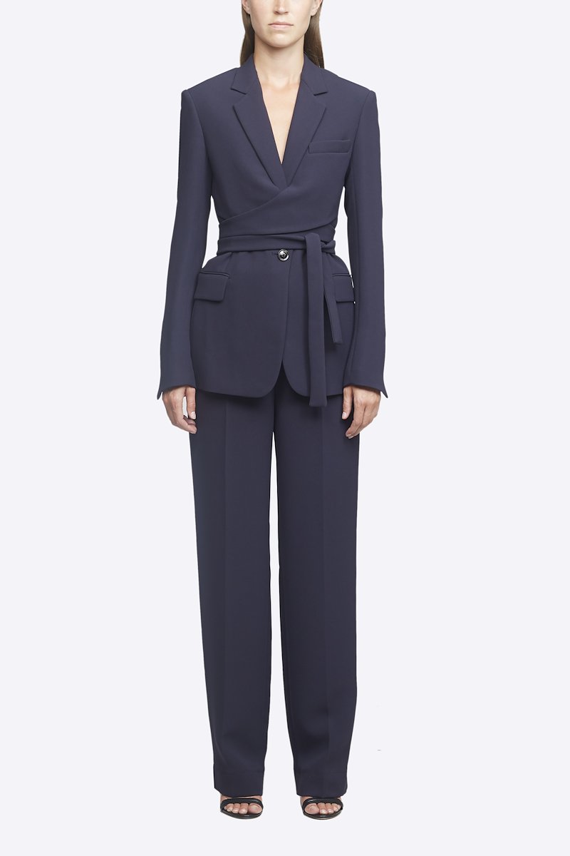 Heavy Cady Wrap Blazer-blue #0 Heavy Cady Wrap Blazer, Thinking about tailoring your wardrobe in a different direction? Smarten up and feel good in 3.1 Phillip Lim's midnight blue wrap blazer jacket, not only because of its sharp design but also thanks to it FSC®Certified triacetate construction. Suits you very well indeed. Featuring notched lapels, a broad welt chest pocket, a tie waist, a front button fastening, flap pockets, a rear central vent and slit cuffs. POSITIVELY CONSCIOUS: This product is made with a certified eco-material or a recycled material that is better for the planet, so you can be confident you are choosing positively. - 4