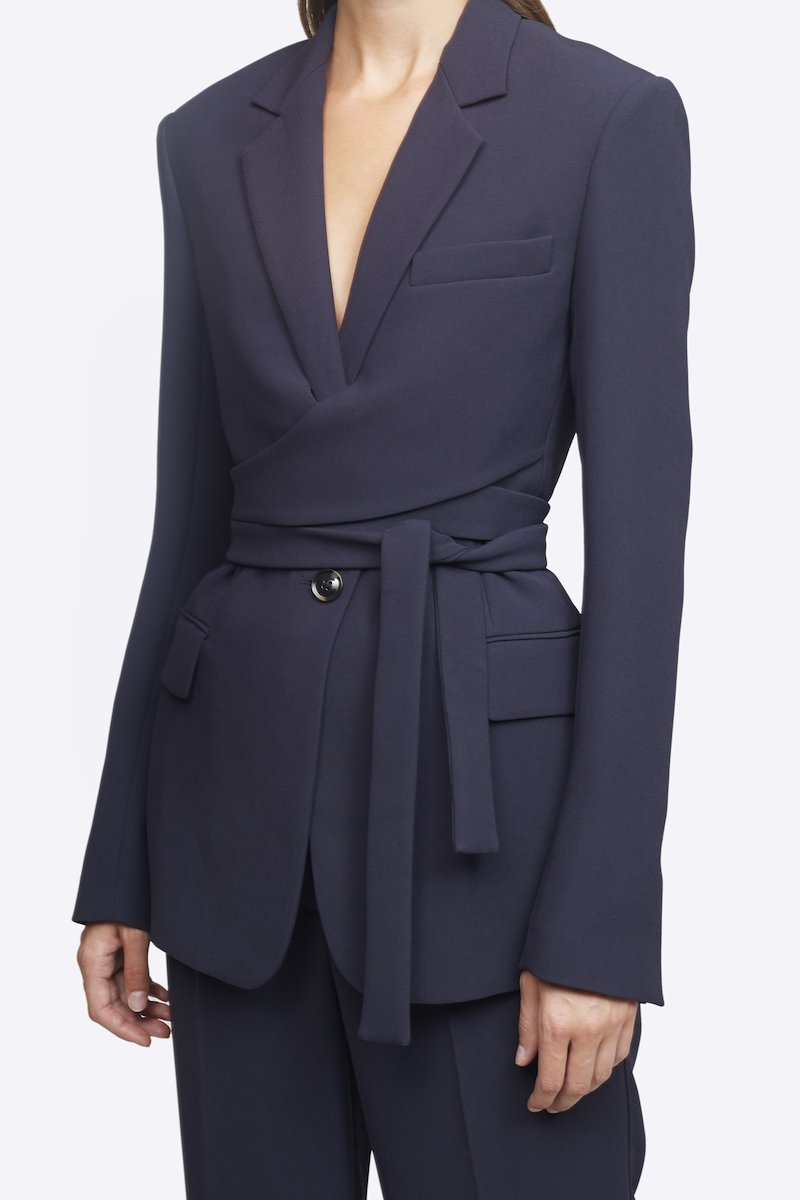 Heavy Cady Wrap Blazer-blue #1 Heavy Cady Wrap Blazer, Thinking about tailoring your wardrobe in a different direction? Smarten up and feel good in 3.1 Phillip Lim's midnight blue wrap blazer jacket, not only because of its sharp design but also thanks to it FSC®Certified triacetate construction. Suits you very well indeed. Featuring notched lapels, a broad welt chest pocket, a tie waist, a front button fastening, flap pockets, a rear central vent and slit cuffs. POSITIVELY CONSCIOUS: This product is made with a certified eco-material or a recycled material that is better for the planet, so you can be confident you are choosing positively. - 3
