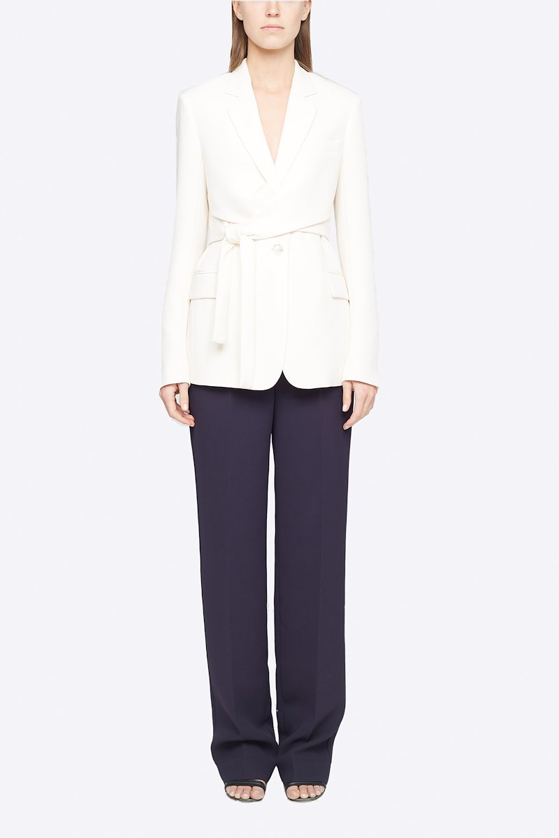 Heavy Cady Wrap Blazer-white #0 Heavy Cady Wrap Blazer, Keep it formal but never boring. Detailed with a wrap waist, this off-white single-breasted blazer from 3.1 Phillip Lim will take your business attire game to a whole new level. Ready to step up? Featuring notched lapels, a front button fastening, long sleeves, button cuffs, a chest pocket, front flap pockets and a rear central vent. POSITIVELY CONSCIOUS: This product is made with a certified eco-material or a recycled material that is better for the planet, so you can be confident you are choosing positively.- 4