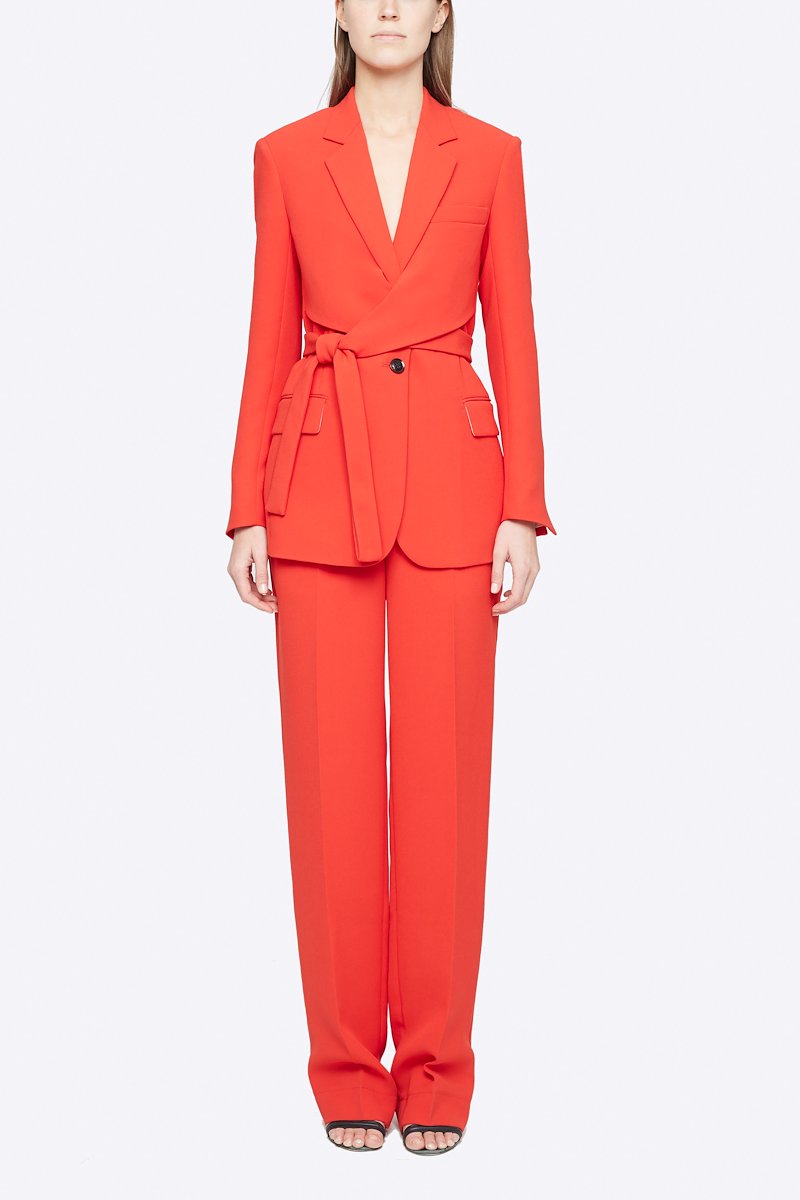 Heavy Cady Wrap Blazer-orange #0 Heavy Cady Wrap Blazer, Keep it formal but never boring. Detailed with a wrap waist, this orange single-breasted blazer from 3.1 Phillip Lim will take your business attire game to a whole new level. Ready to step up? Featuring notched lapels, a front button fastening, long sleeves, button cuffs, a chest pocket, front flap pockets and a rear central vent. POSITIVELY CONSCIOUS: This product is made with a certified eco-material or a recycled material that is better for the planet, so you can be confident you are choosing positively.- 4