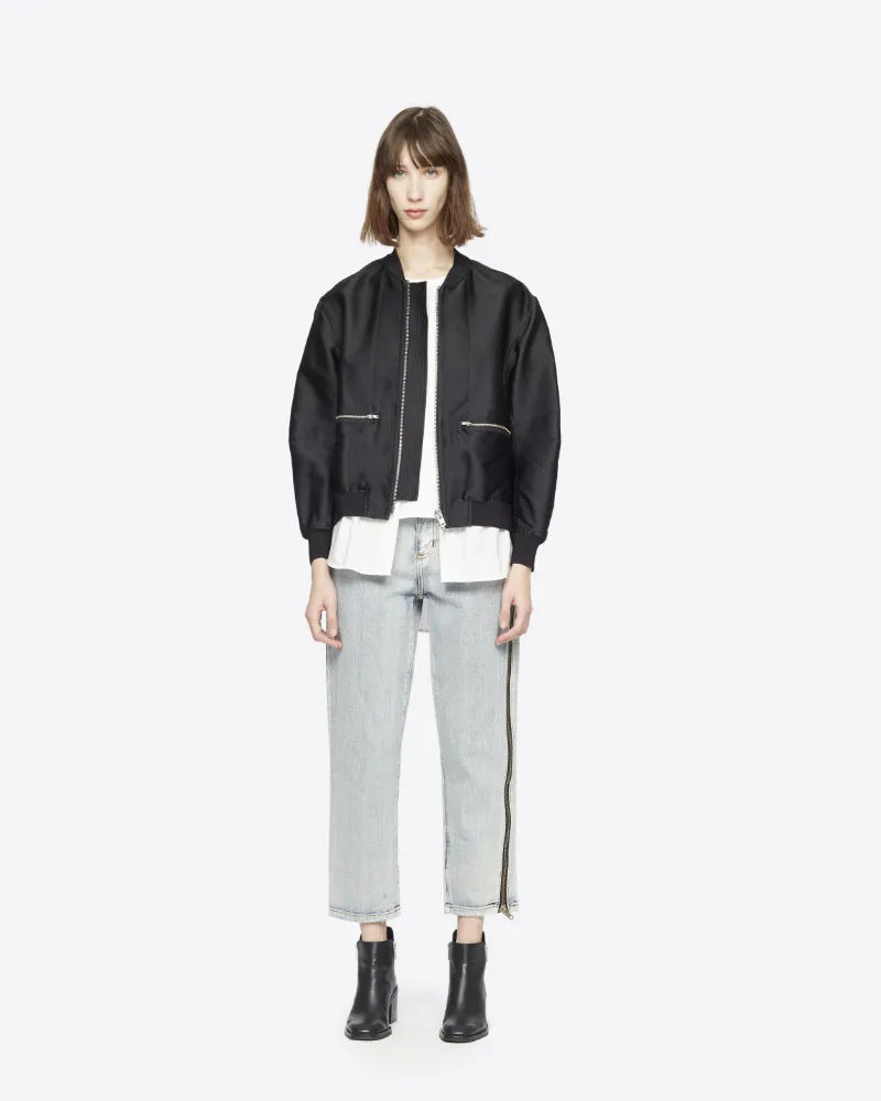 black polyester bomber jacket