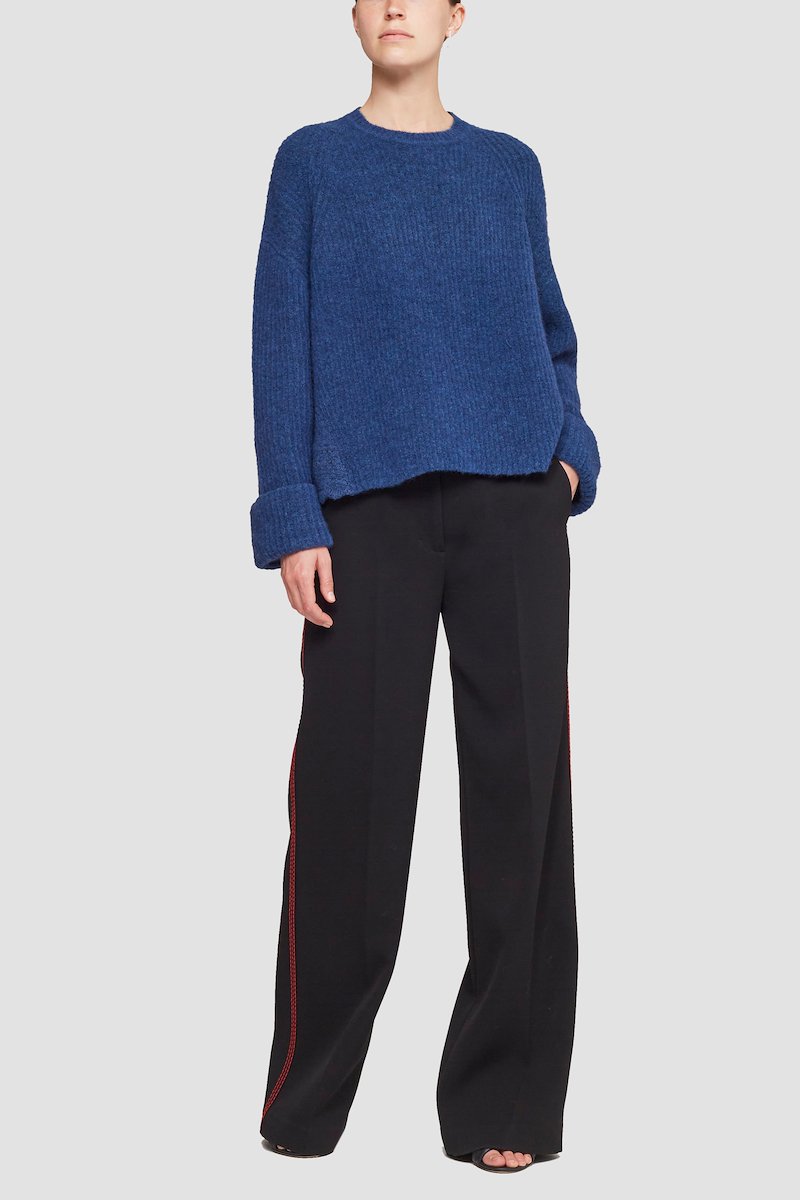 Long Sleeve Crewneck Pullover With Lace Detail-blue #0 Long Sleeve Crewneck Pullover With Lace Detail, null- 0
