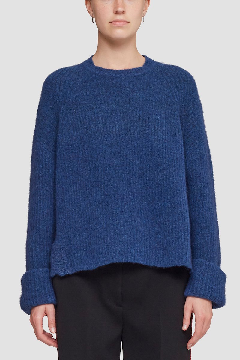 Long Sleeve Crewneck Pullover With Lace Detail-blue #1 Long Sleeve Crewneck Pullover With Lace Detail, null- 1