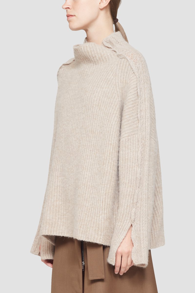 Long Sleeve Funnel Neck Pullover With Lace Detail-neutrals #0 Long Sleeve Funnel Neck Pullover With Lace Detail, null- 2