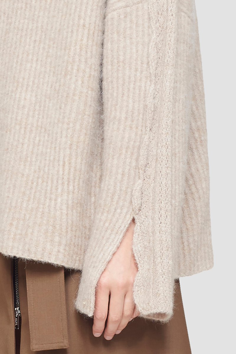 Long Sleeve Funnel Neck Pullover With Lace Detail-neutrals #0 Long Sleeve Funnel Neck Pullover With Lace Detail, null- 4