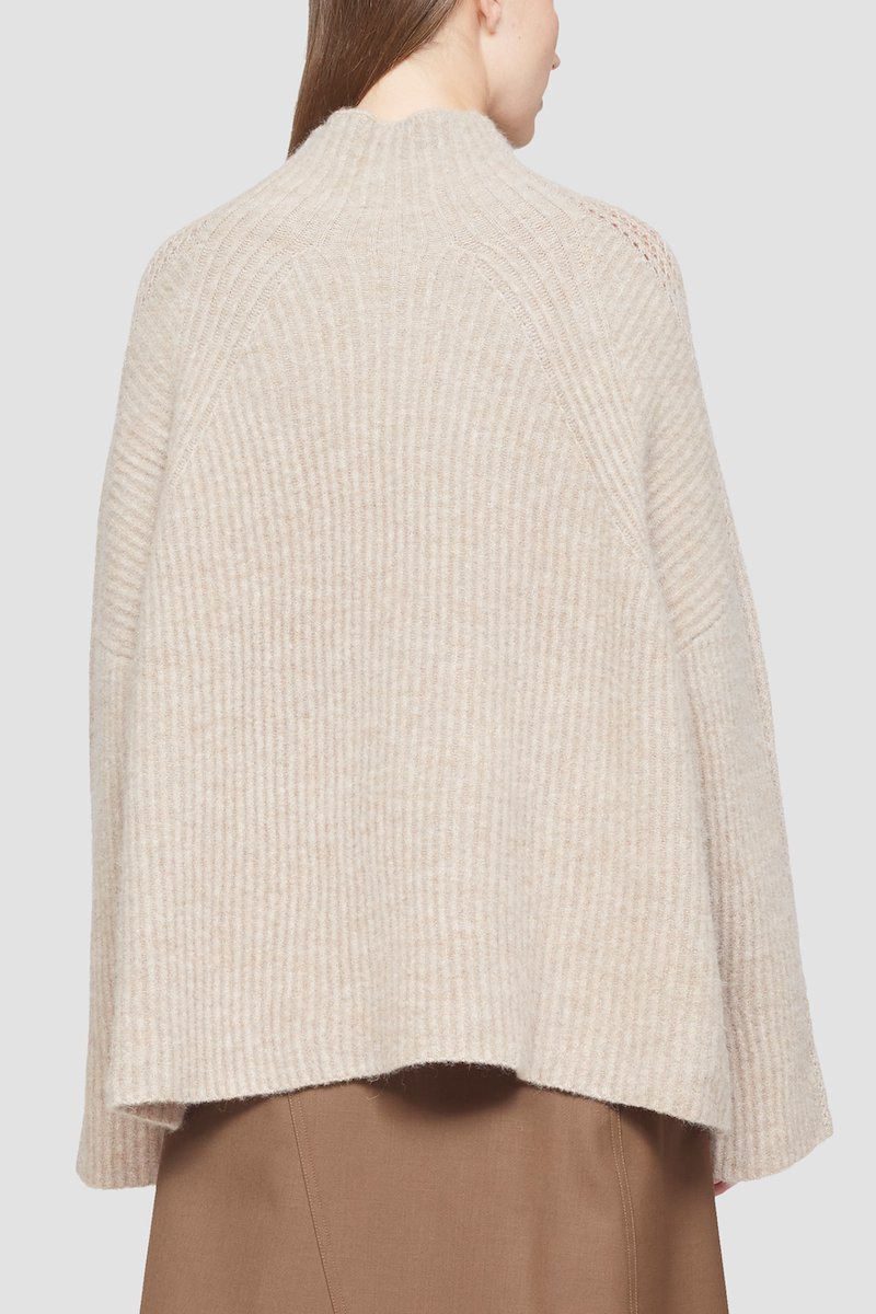 Long Sleeve Funnel Neck Pullover With Lace Detail-neutrals #1 Long Sleeve Funnel Neck Pullover With Lace Detail, null- 3