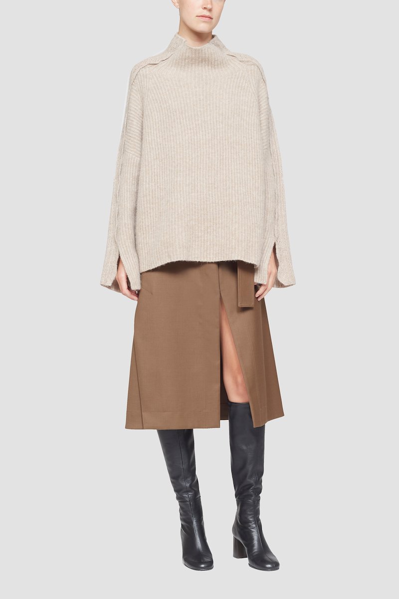 Long Sleeve Funnel Neck Pullover With Lace Detail-neutrals #0 Long Sleeve Funnel Neck Pullover With Lace Detail, null- 0