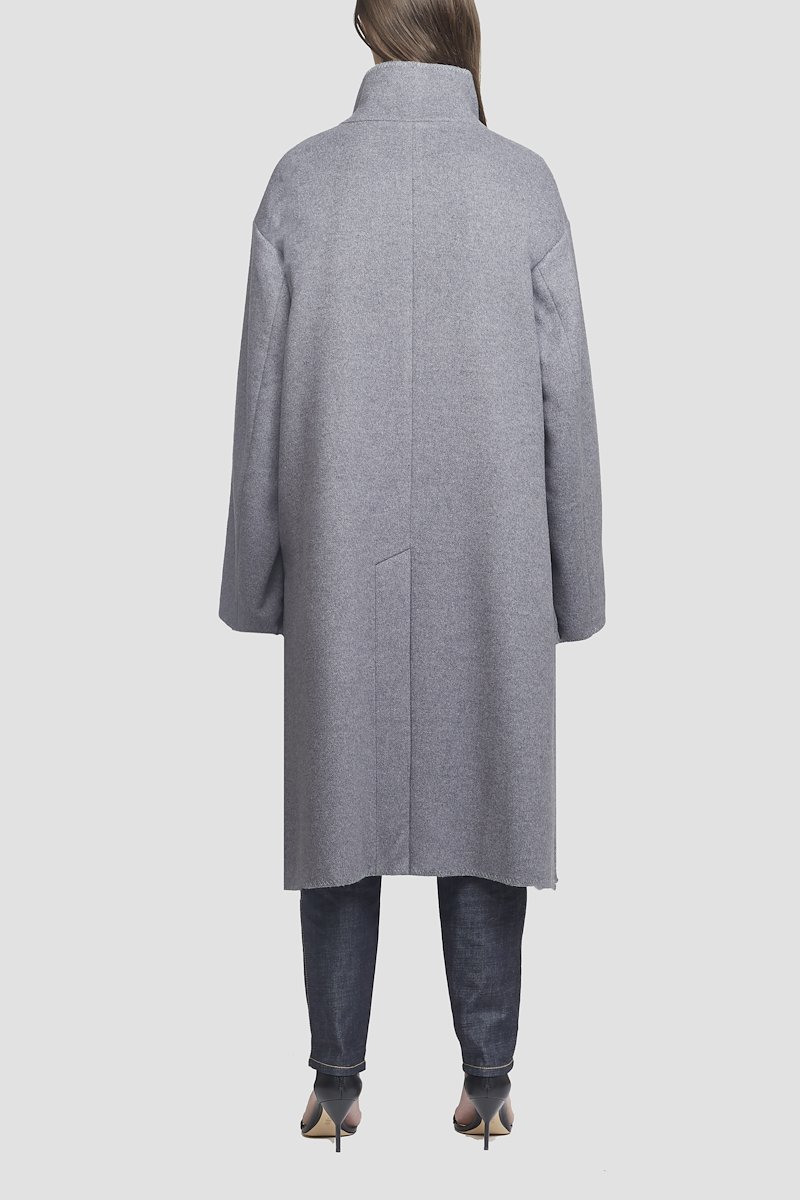 Melton Wool Blend Blanket Coat-grey #1 Melton Wool Blend Blanket Coat, Charcoal grey recycled wool-Tencel™ blend wrap blanket coat from 3.1 PHILLIP LIM featuring high neck, off-centre front button fastening, patch detail, drop shoulder, long sleeves, side slits, central rear vent and oversized style. POSITIVELY CONSCIOUS: At least 50% of the main material of this product meets our conscious criteria. For example, it's either organic, recycled, upcycled or independently recognised as being better for the environment (such as linen, ramie, TENCEL™ etc.)..- 3