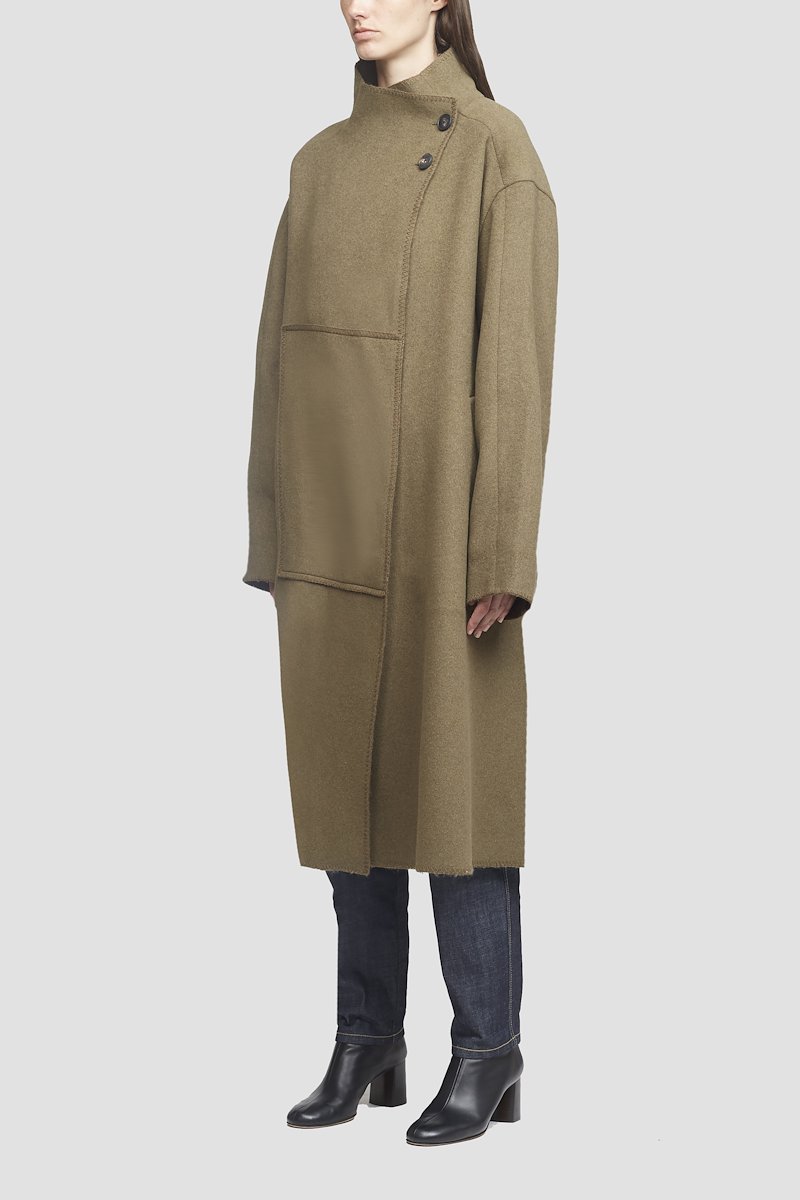 Melton Wool Blend Blanket Coat-green #1 Melton Wool Blend Blanket Coat, - 1