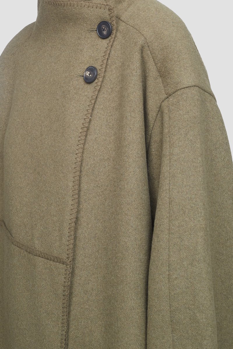 Melton Wool Blend Blanket Coat-green #0 Melton Wool Blend Blanket Coat, - 4