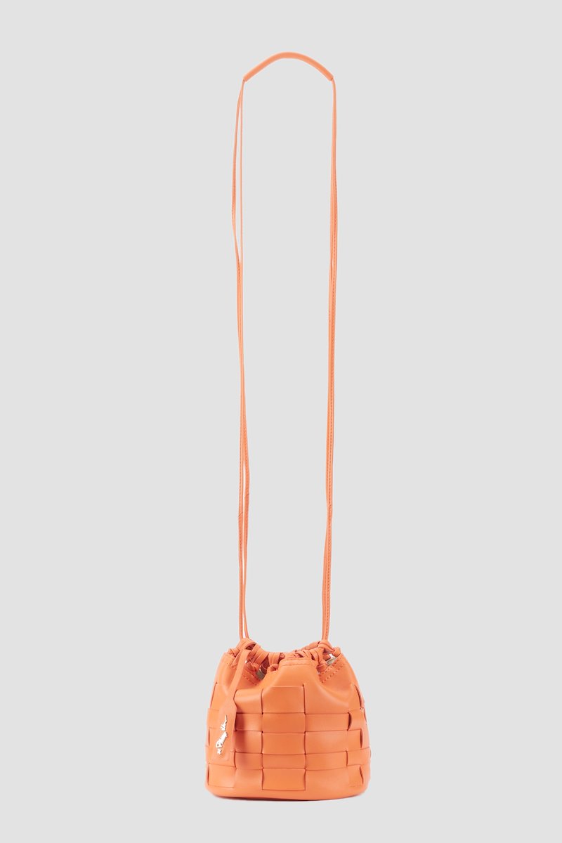 Mini Odita Pouch-orange #1 Mini Odita Pouch, clementine orange lambskin interwoven design logo tag single shoulder strap open top main compartment- 1