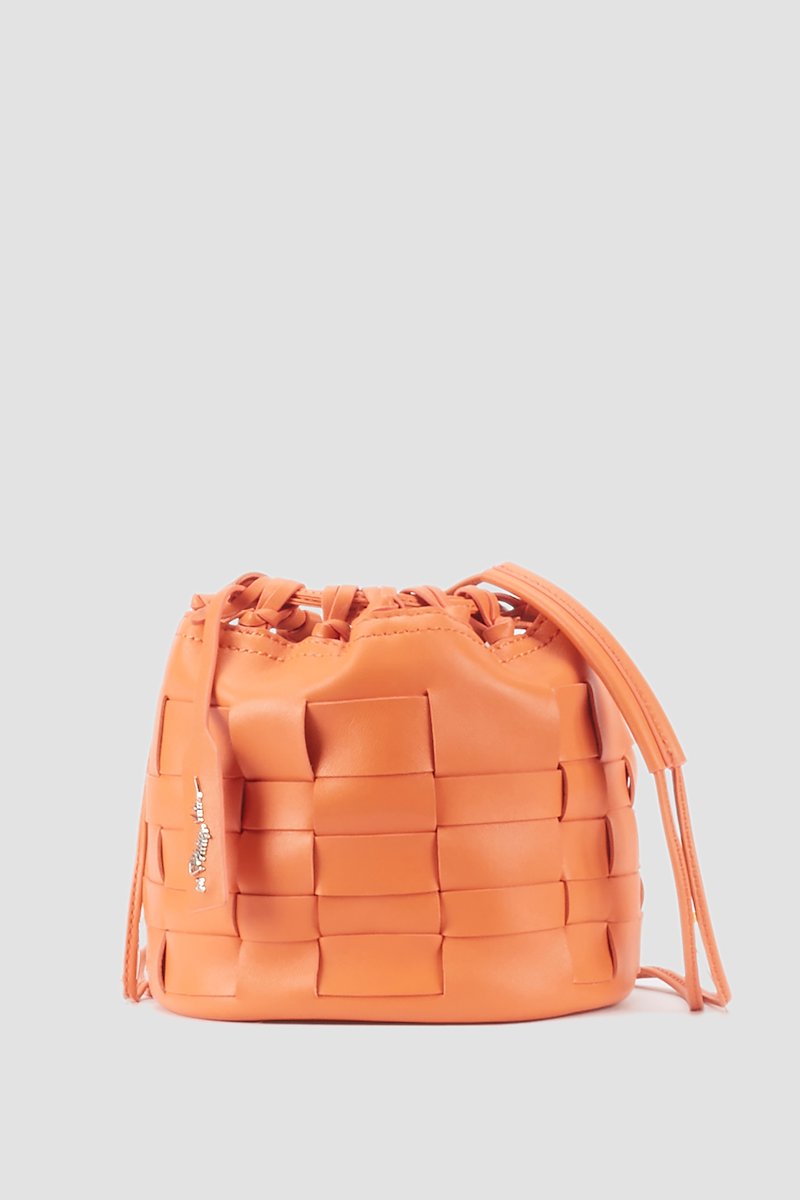Mini Odita Pouch-orange #0 Mini Odita Pouch, clementine orange lambskin interwoven design logo tag single shoulder strap open top main compartment- 0
